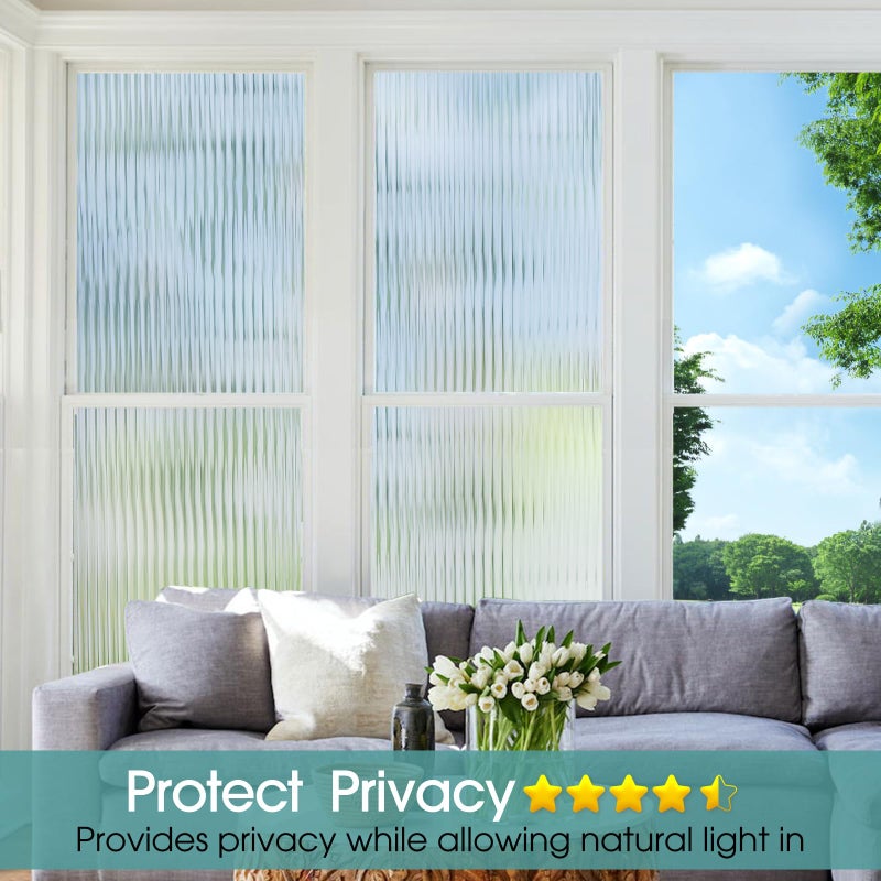 Coavas Window Privacy Film Reeded Glass, Frosted 3D Fluted Glass Window Cling, Adhesive Vinyl Decorative Door Stickers for Bathroom Home Sun Blocking, 17.5x78.7 in, Translucent - Image 3