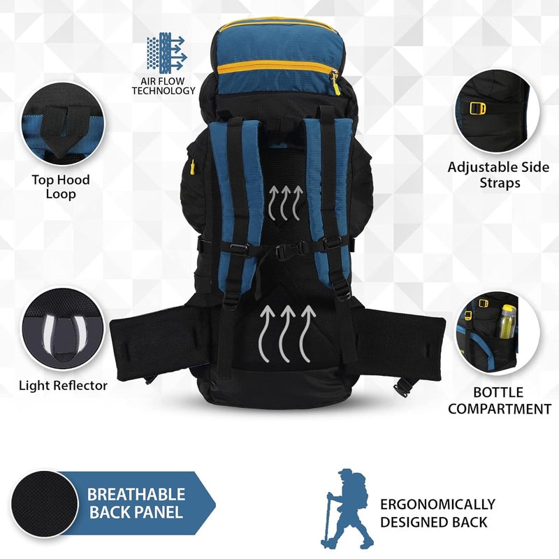 IMPULSE! rucksack bags 75 litres travel bag for men tourist bag for travel backpack for hiking trekking Bag for men camping thames blue bag with 1 Year Warranty - Image 5