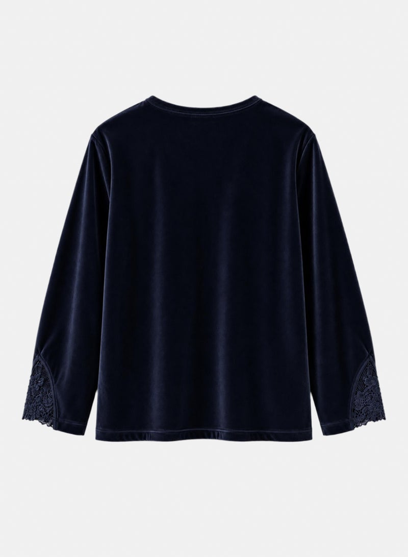 Carina Lace-Trim Velvet Pyjama - Image 4