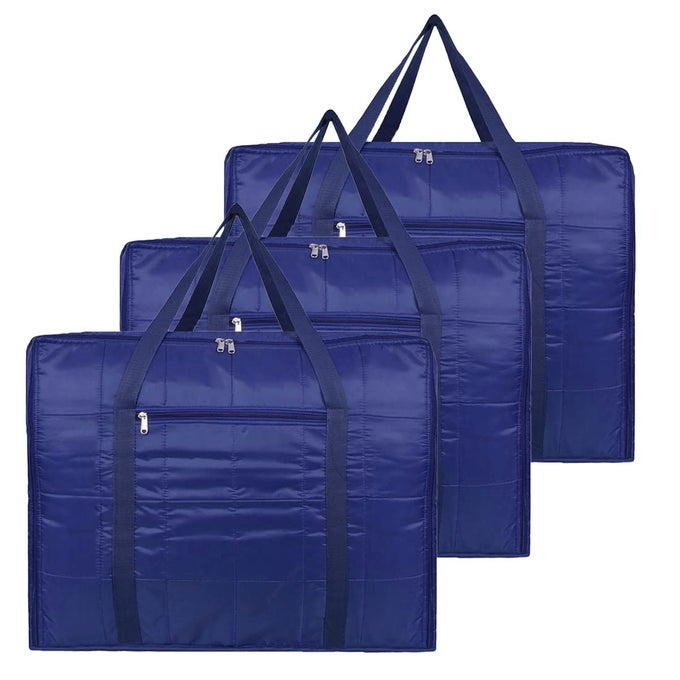 NYLON MOISTURE PROOF MULTIPURPOSE 156L SUPER SET OF 3 EXTRA JUMBO LARGE TOYS STORAGE BAGBLANKETSCLOTHES STORAGE ORGANISER WITH ZIP AND DOUBLE HANDLE BLUEMULTICOLOR 86X34X54 CM