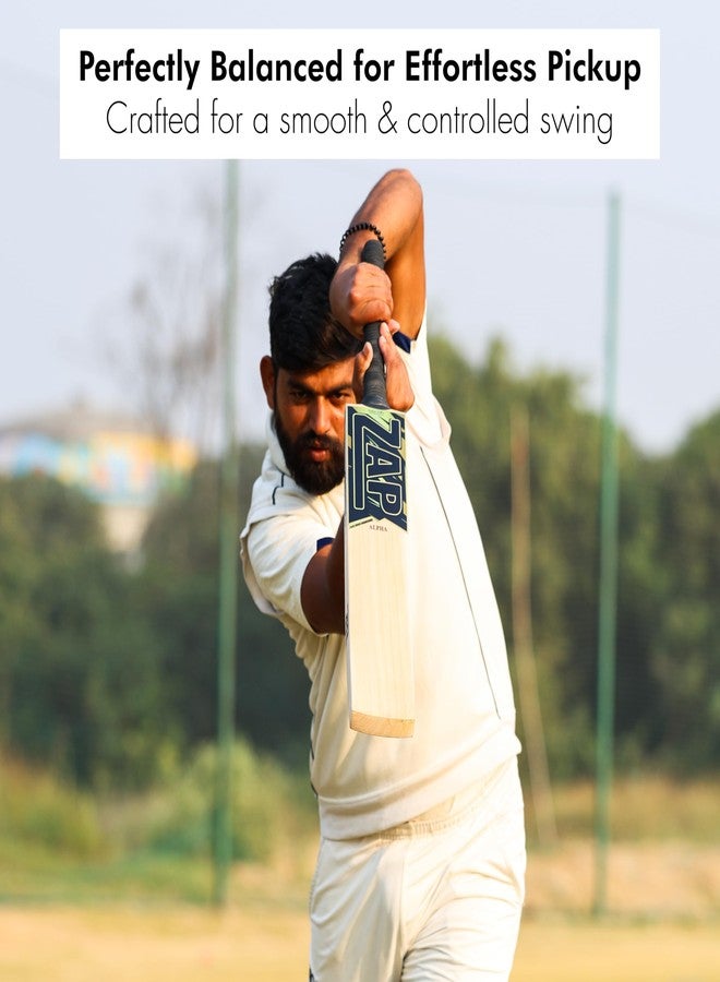 ZAP Alpha Kashmir Willow Cricket Leather Bat (Size 6) for Boys 12-14 Years | Grade 1 | Lightweight Professional Season Bat for Leather Ball | Singapore Cane Handle | Zero Shock Handle | Free Cover - Image 4