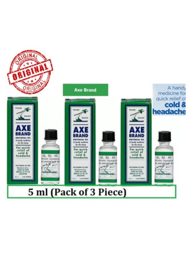 Axe Branded Original Fresh Universal Oil For Quick Relief of Cold and Headache 5 ml pack of 3 - Image 1
