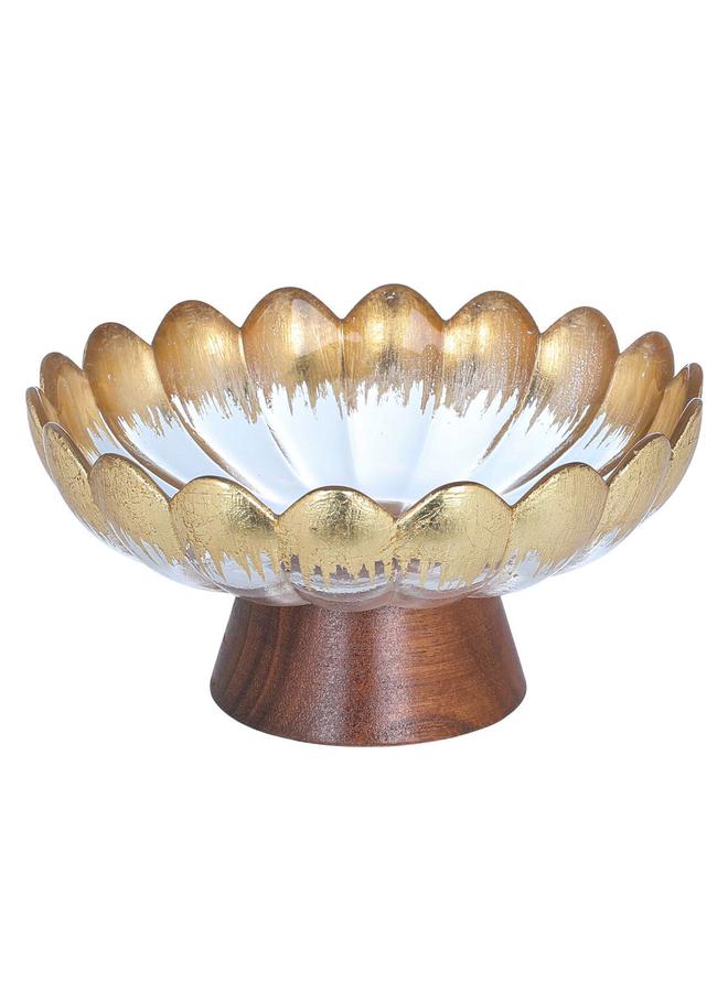 Alsaif Glass Dessert Serving Stand 16 X 16 X 7.5 Cm With A Wooden Base Gold - Image 2