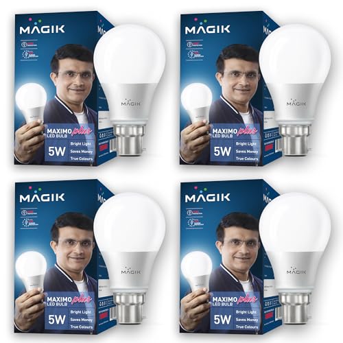 MAGIK Maximo Plus 5W LED Bulb | Cool White (6500K) | B22 Base | Energy Efficient with 4kV Surge Protection | Long Life LED | Pack of 4 - Image 1