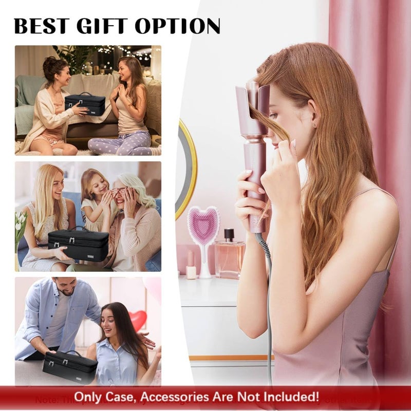 May Create حقيبة سفر MAYCREATE® لحمل مجفف الشعر Dyson Airwrap وفرشاة Shark Flexstyle - حقيبة تخزين أدوات الشعر ذات الطبقتين (حقيبة فقط) - Image 5