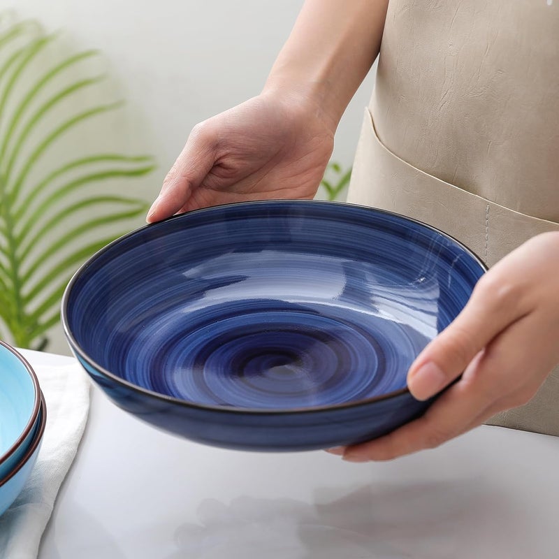 Selamica Ceramic 16Pieces Dinnerware Set Ceramic Dishes Set for 4 Kitchen Plates and Bowls Sets Dinner Plates Set Spray Black Dots Gradient Blue - Image 4