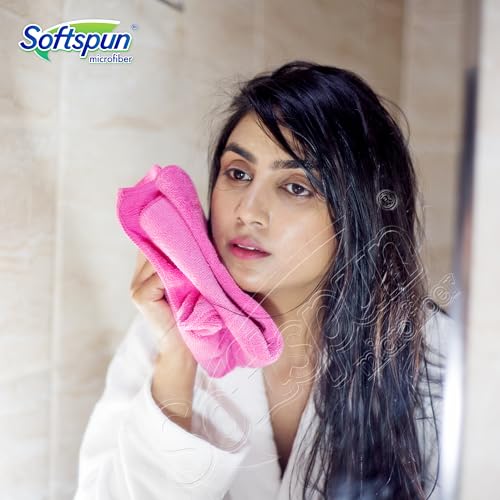 SOFTSPUN Microfiber Hair and Face Care Towel Set of 1 Piece, 40x60 Cms, 340 GSM (Pink). Super Soft & Comfortable, Quick Drying, Ultra Absorbent in Large Size. - Image 4