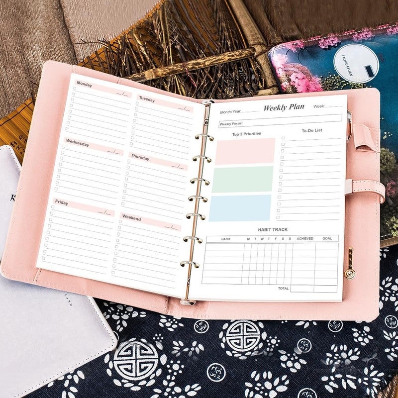 Yaridar Weekly Planner Refills for 3 or 7 Ring Mini Binders - 53 Sheets/106 Pages Undated Colorful Weekly Planner, 100 gsm White Paper, Lasts 1 Year, Undated, 5.8" x 8.3" - Image 3