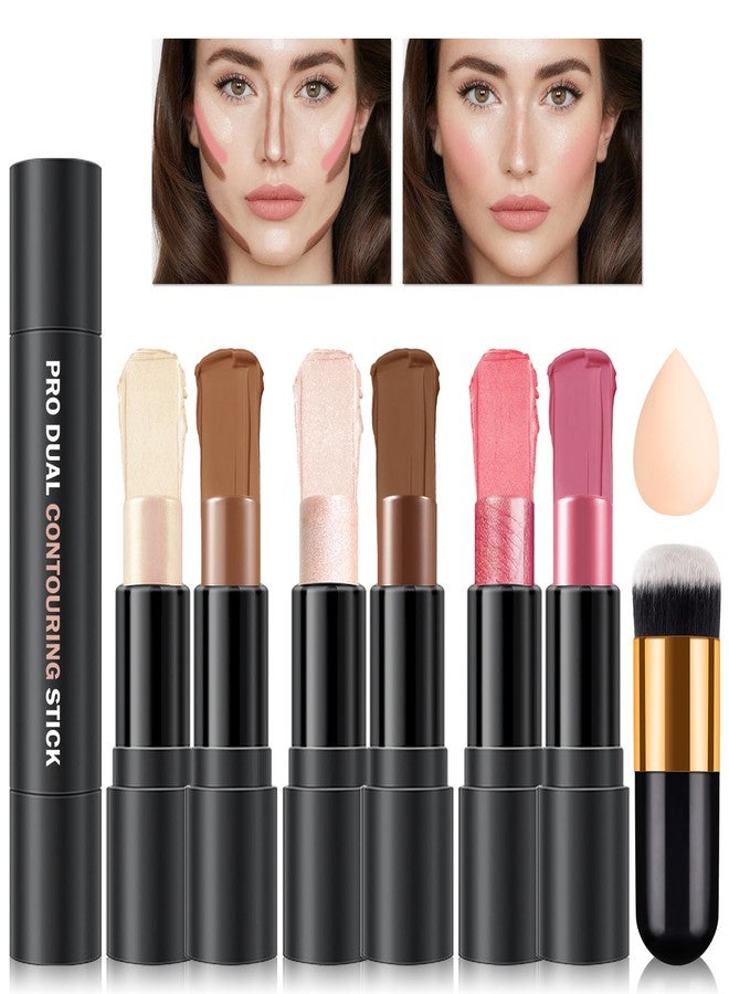 CAHIUYOA 6 Colors Cream Contour Stick Makeup Kit,Highlighter Makeup Stick,Bronzer Contour Stick and Blush Stick for Cheeks,Long Lasting Waterproof Face Highlighter Makeup Contour Kit (Set A) - Image 1