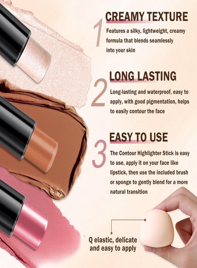 CAHIUYOA 6 Colors Cream Contour Stick Makeup Kit,Highlighter Makeup Stick,Bronzer Contour Stick and Blush Stick for Cheeks,Long Lasting Waterproof Face Highlighter Makeup Contour Kit (Set A) - Image 5