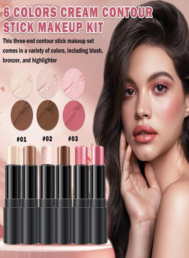 CAHIUYOA 6 Colors Cream Contour Stick Makeup Kit,Highlighter Makeup Stick,Bronzer Contour Stick and Blush Stick for Cheeks,Long Lasting Waterproof Face Highlighter Makeup Contour Kit (Set A) - Image 2