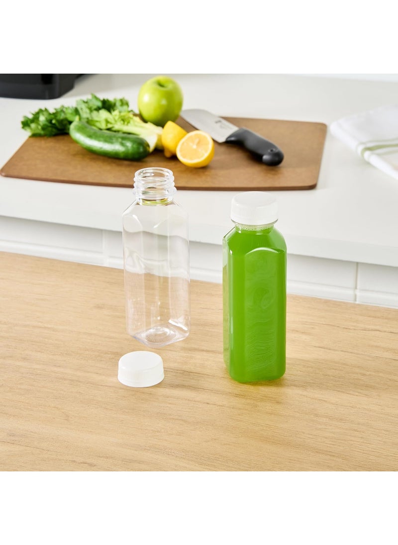 Restaurantware Restaurantware12 Ounce Juice Bottles 100 Disposable Clear Bottles With Caps  White Plastic Caps Included Square Clear Plastic Bottles For Juicing Perfect For Juice Shops Cafes And More  - Image 3