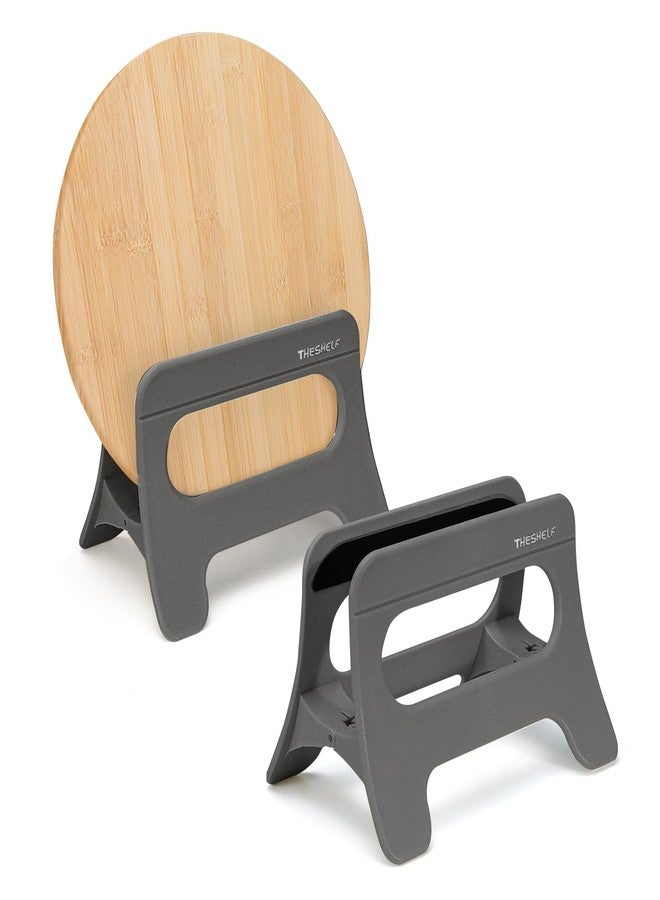 Realand 2Pcs Cutting Board Holder, Automatic Width Adjustment Cutting Board Organizer, Cutting Board Rack Chopping Board Stand for Countertop Cabinet Pot Lid Organizer, Gray - Image 1