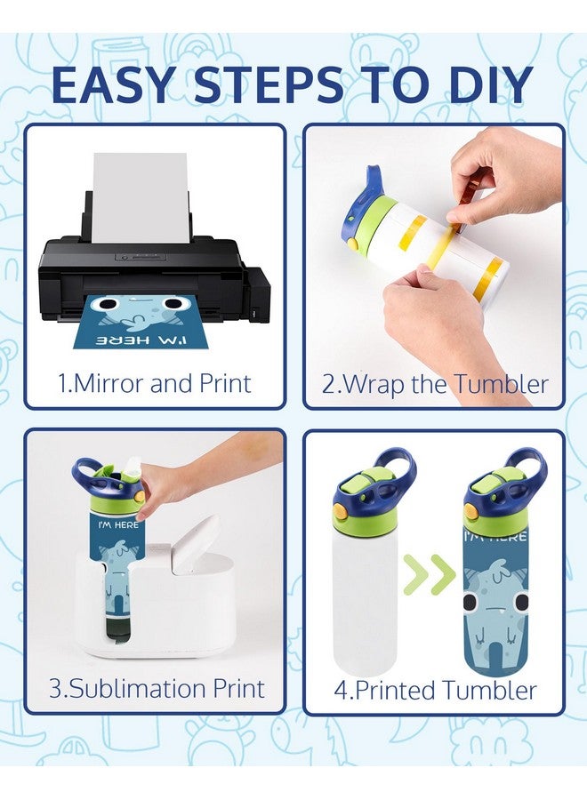 OFFNOVA 16oz Kids Sublimation Tumbler, Kids Sublimation Water Bottle Blank with Handle, Children Sublimation tumblers Cups for Milk, Soda, Juice, Drinks (4 Pack) - Image 4