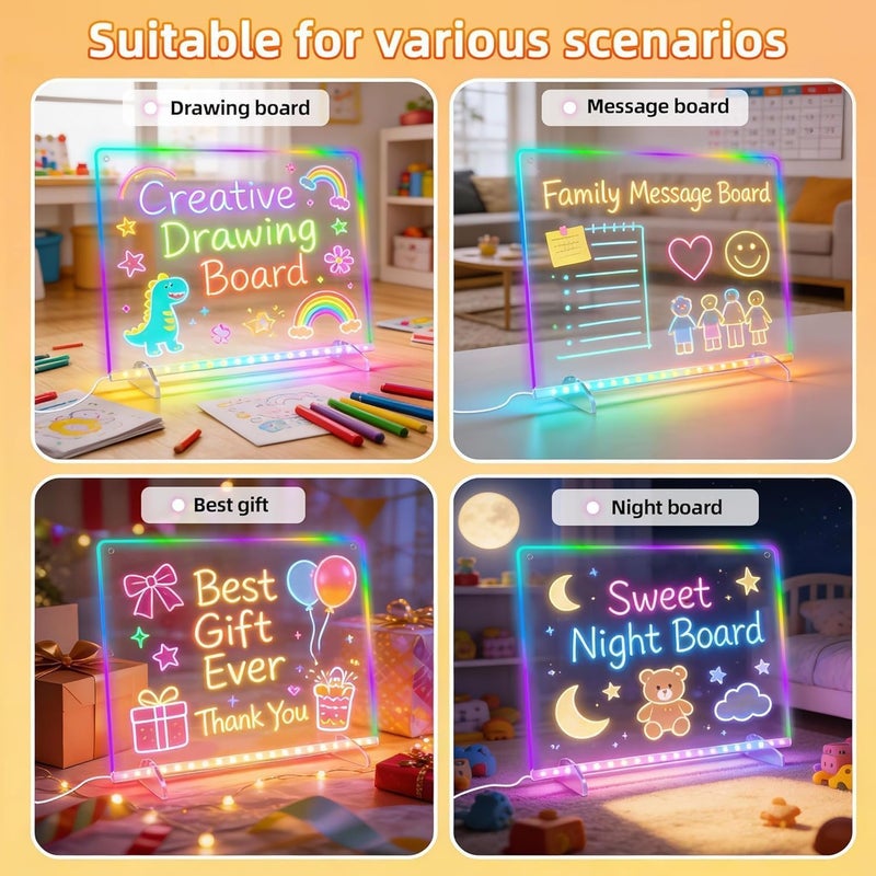 لوح ملاحظات LED مع ألوان، لوح رسم 16 بوصة، 6 أوضاع و8 ألوان لوح رسم مضيء، لعبة أطفال مع 13 تأثير ضوئي، هدايا عيد ميلاد وعطلات للفتيات والفتيان عمر 3+، كتاب تتبع (أبيض) - Image 5