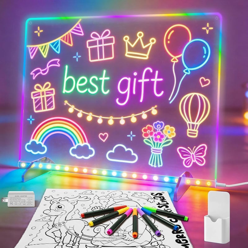 لوح ملاحظات LED مع ألوان، لوح رسم 16 بوصة، 6 أوضاع و8 ألوان لوح رسم مضيء، لعبة أطفال مع 13 تأثير ضوئي، هدايا عيد ميلاد وعطلات للفتيات والفتيان عمر 3+، كتاب تتبع (أبيض) - Image 1