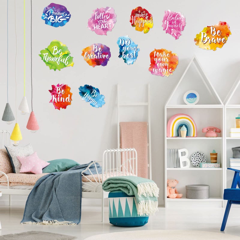 Zonon 6 Pieces Colorful Inspirational Wall Decal Watercolor Inspirational Quote Wall Sticker Motivational Lettering Sticker for Home Bedroom Bathroom Kitchen Classroom Playroom Kids Decor - Image 4