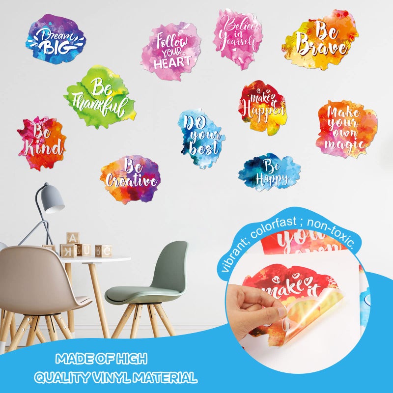 Zonon 6 Pieces Colorful Inspirational Wall Decal Watercolor Inspirational Quote Wall Sticker Motivational Lettering Sticker for Home Bedroom Bathroom Kitchen Classroom Playroom Kids Decor - Image 2