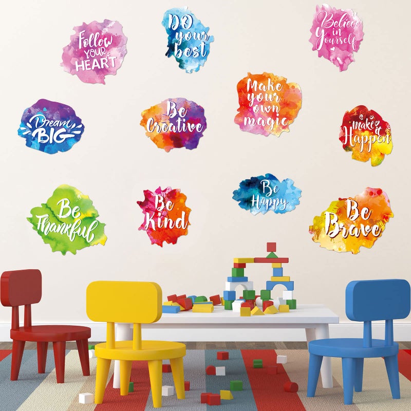 Zonon 6 Pieces Colorful Inspirational Wall Decal Watercolor Inspirational Quote Wall Sticker Motivational Lettering Sticker for Home Bedroom Bathroom Kitchen Classroom Playroom Kids Decor - Image 1