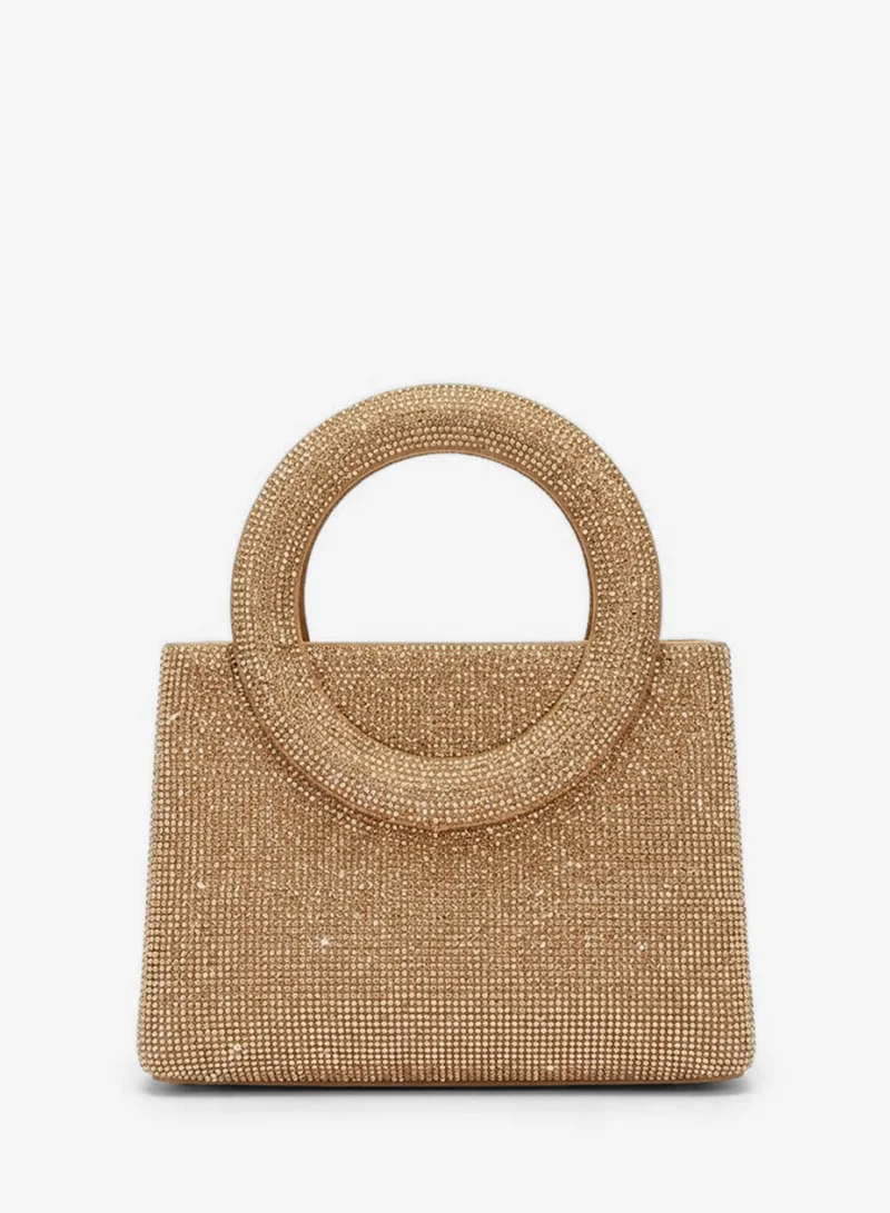 Viny Viny Women's Crystal Ring Handle Bag – Fully Rhinestone Embellished Mini Evening Handbag