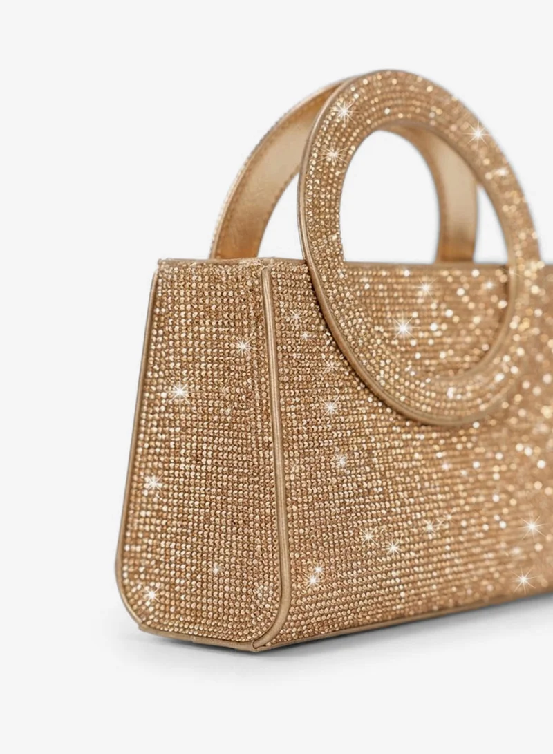 Viny Viny Women's Crystal Ring Handle Bag – Fully Rhinestone Embellished Mini Evening Handbag