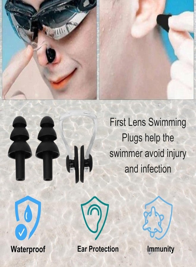 First Lens Powerless Swimming Goggle with Earplug, Square design Swimming cap Men & Women 05 - Image 2