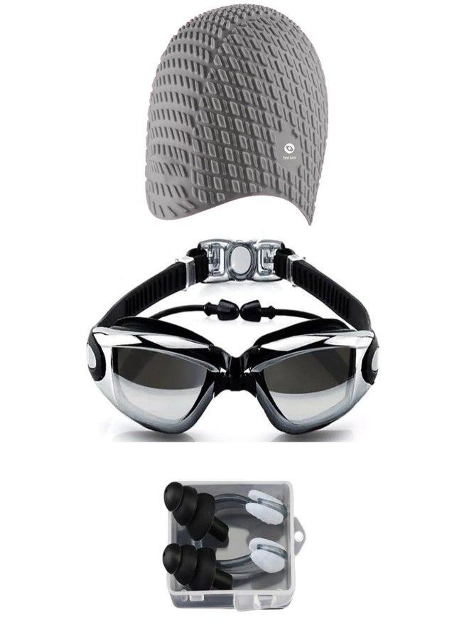 First Lens Powerless Swimming Goggle with Earplug, Square design Swimming cap Men & Women 05 - Image 1