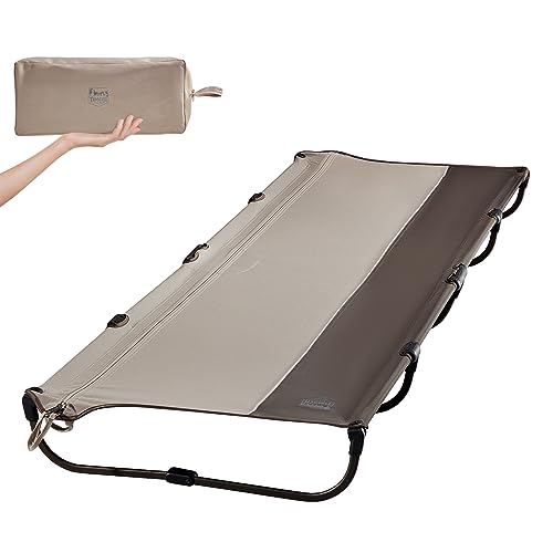 TIMBER RIDGE Lightweight Aluminum Camping Cot 20Second Quick SetUp Folding Cot with Zipper Closure Portable Carry Bag Included for Camping Travel and Outdoors Support up to 225lbs Tan