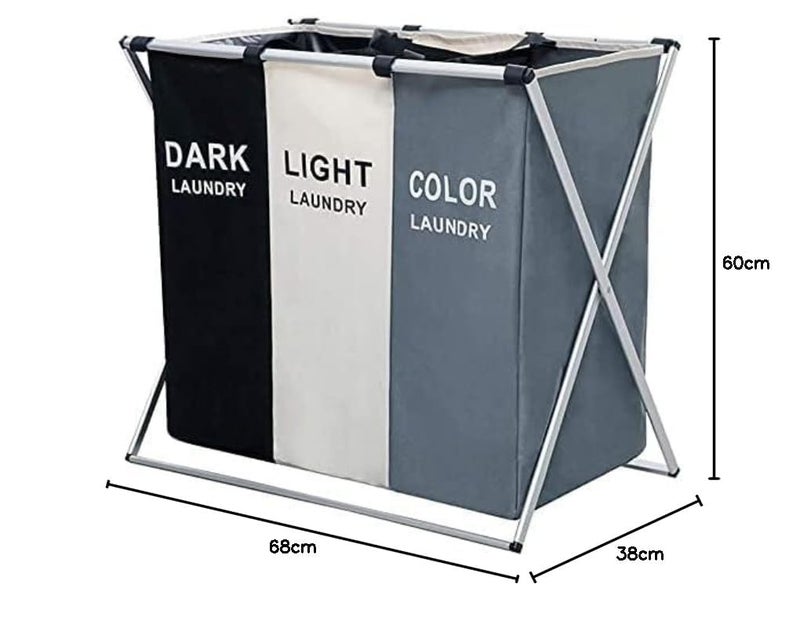 VBM VBM 3 Section Laundry Basket Sorter Folding Cloth Hamper Collapsible Hamper Sorter Basket Bin Washing Storage Dirty Clothes Bag for Bathroom Bedroom Home  - Image 2