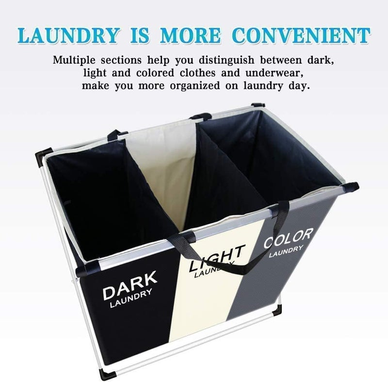 VBM VBM 3 Section Laundry Basket Sorter Folding Cloth Hamper Collapsible Hamper Sorter Basket Bin Washing Storage Dirty Clothes Bag for Bathroom Bedroom Home  - Image 3