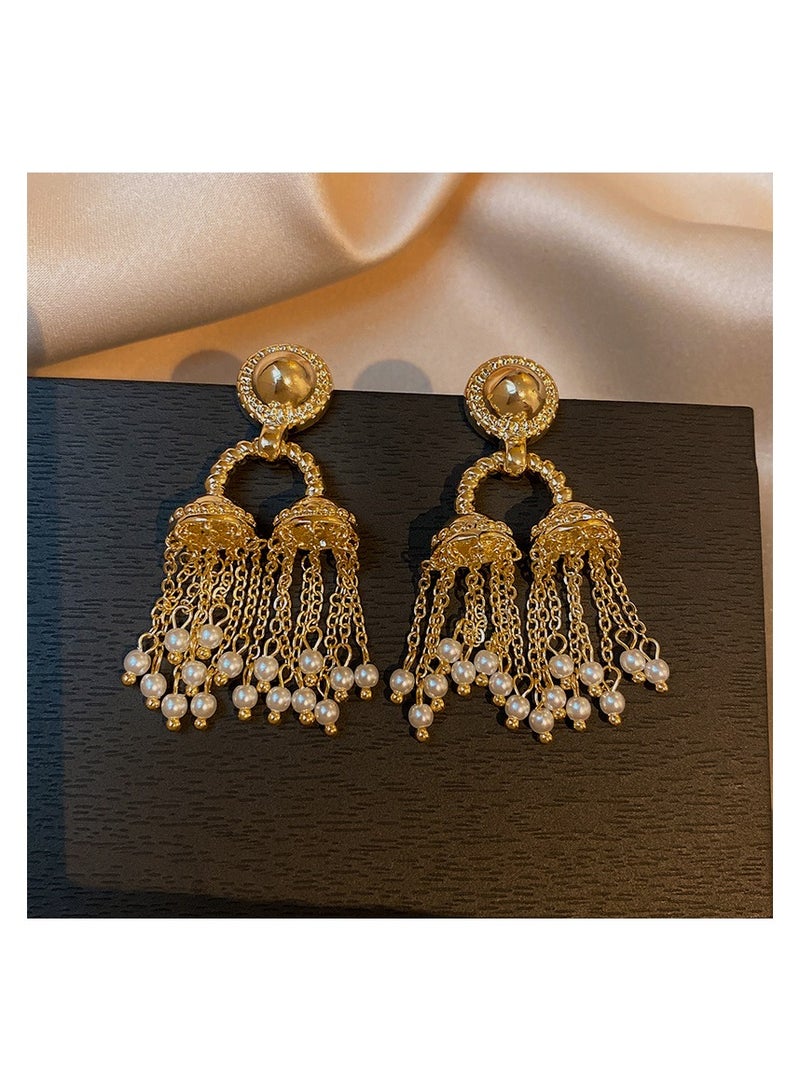 925 Sterling Silver Needle Imitation Pearl Wind-Bell-Like Tassel Dangle Earrings  for Women and Girls Fashion Comes with a Gift Box Everyday Jewelry - Image 3