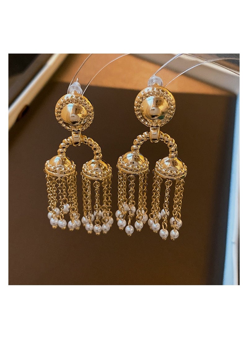 925 Sterling Silver Needle Imitation Pearl Wind-Bell-Like Tassel Dangle Earrings  for Women and Girls Fashion Comes with a Gift Box Everyday Jewelry - Image 2