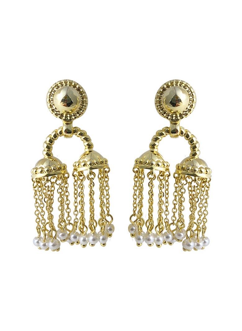 925 Sterling Silver Needle Imitation Pearl Wind-Bell-Like Tassel Dangle Earrings  for Women and Girls Fashion Comes with a Gift Box Everyday Jewelry - Image 1