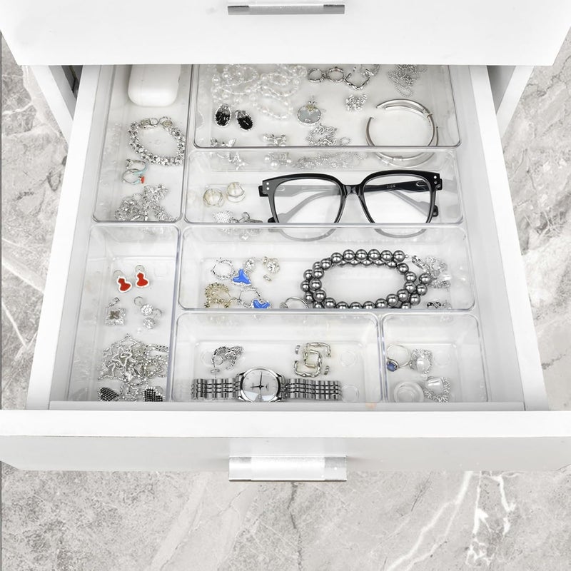 Kaito Clear Plastic Drawer Organizer Set of 19 4 Sizes Desk Drawer Divider Organizers and Storage Bins for Makeup Jewelry Gadgets for Kitchen Bedroom Bathroom Office - Image 2