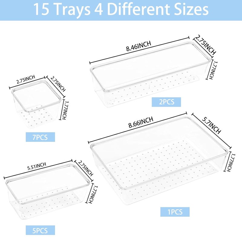 Kaito Clear Plastic Drawer Organizer Set of 19 4 Sizes Desk Drawer Divider Organizers and Storage Bins for Makeup Jewelry Gadgets for Kitchen Bedroom Bathroom Office - Image 5