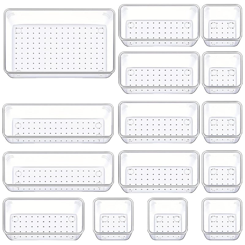Kaito Clear Plastic Drawer Organizer Set of 19 4 Sizes Desk Drawer Divider Organizers and Storage Bins for Makeup Jewelry Gadgets for Kitchen Bedroom Bathroom Office - Image 1