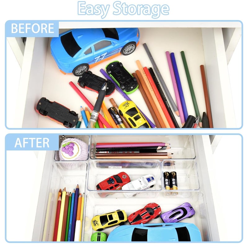 Kaito Clear Plastic Drawer Organizer Set of 19 4 Sizes Desk Drawer Divider Organizers and Storage Bins for Makeup Jewelry Gadgets for Kitchen Bedroom Bathroom Office - Image 3