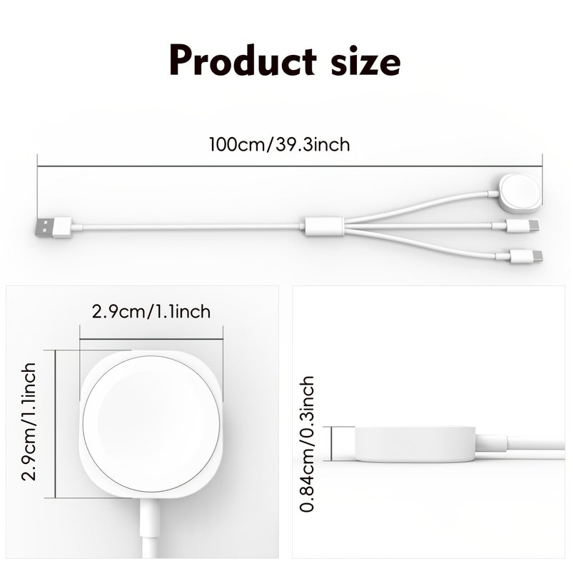 3 in 1 Charging Cable USB A USB C Magnetic Watch Charger Universal Wireless Dock for Watch Series 1 to 11 SE 1 2 3 Ultra 1 2 3 Air Pods Pro 2 3 Air Pods 4 with Active Noise Cancellation - Image 4