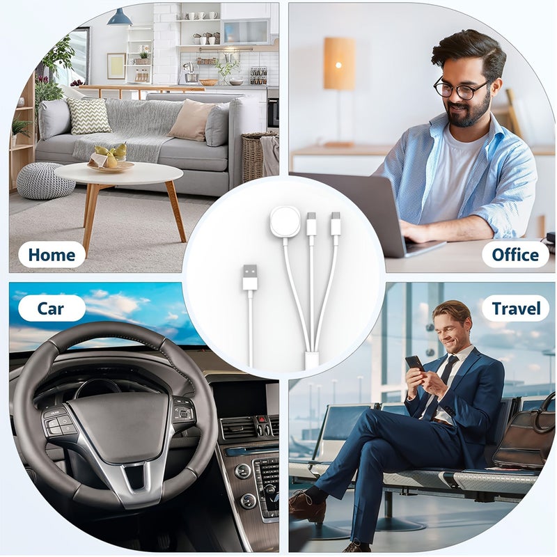 3 in 1 Charging Cable USB A USB C Magnetic Watch Charger Universal Wireless Dock for Watch Series 1 to 11 SE 1 2 3 Ultra 1 2 3 Air Pods Pro 2 3 Air Pods 4 with Active Noise Cancellation - Image 3