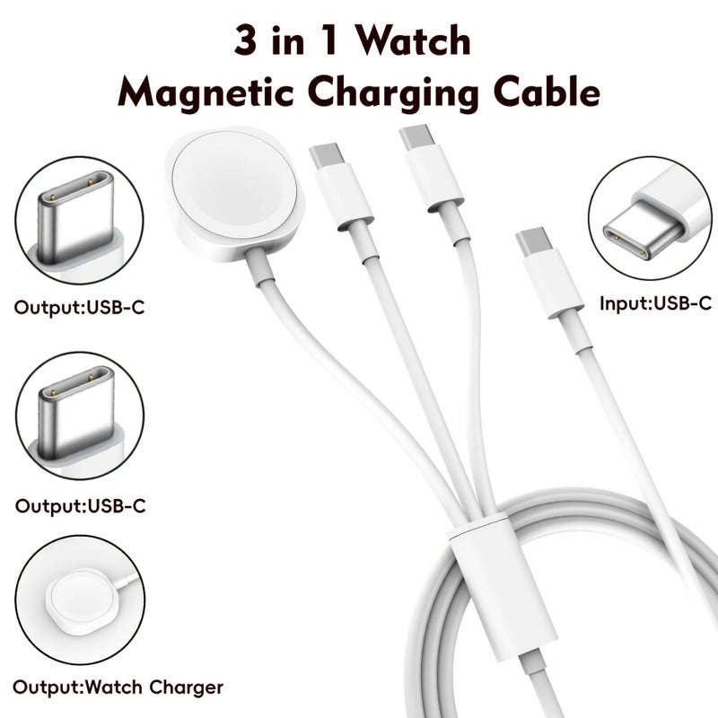 3 in 1 Charging Cable USB A USB C Magnetic Watch Charger Universal Wireless Dock for Watch Series 1 to 11 SE 1 2 3 Ultra 1 2 3 Air Pods Pro 2 3 Air Pods 4 with Active Noise Cancellation - Image 1