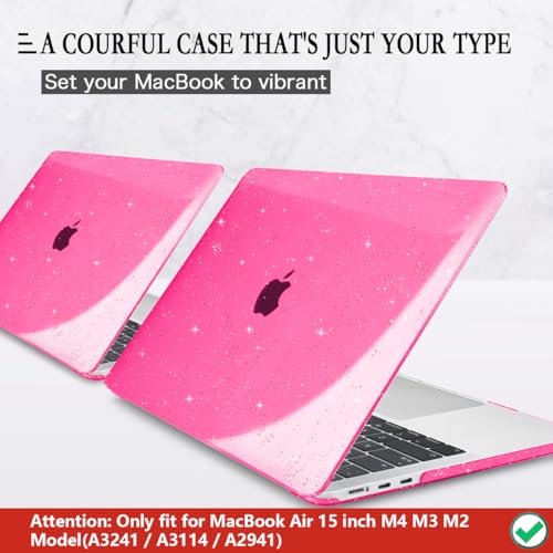 CISSOOK Compatible with MacBook Air 15 inch Case 2026 2025 2024 2023 Model A3448 A3241 A3114 A2941, Sparkly Bling Hard Shell Case Keyboard Skin for MacBook Air 15 inch M5 M4 M3 M2 Glitter Rose Pink - Image 2