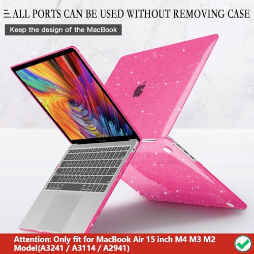 CISSOOK Compatible with MacBook Air 15 inch Case 2026 2025 2024 2023 Model A3448 A3241 A3114 A2941, Sparkly Bling Hard Shell Case Keyboard Skin for MacBook Air 15 inch M5 M4 M3 M2 Glitter Rose Pink - Image 4