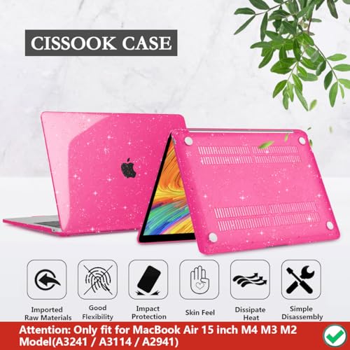 CISSOOK Compatible with MacBook Air 15 inch Case 2026 2025 2024 2023 Model A3448 A3241 A3114 A2941, Sparkly Bling Hard Shell Case Keyboard Skin for MacBook Air 15 inch M5 M4 M3 M2 Glitter Rose Pink - Image 5