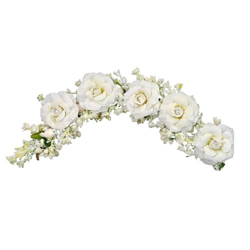 ANVIK Floral Hair Accessories Fancy Party Bridal Wedding Fabric /artificial Rose Flower Bun Juda Hair Gajra for Women Flower Hair Accessory for women Veni for hair Wedding Hair accessories for bride Braid for Hair Style for bride Women(White) - Image 1