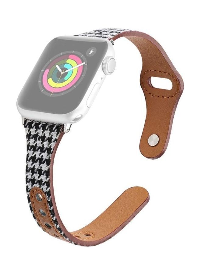NIBEMINENT Plaid Leather Replacement Strap Watchband for Apple Watch Series 7/6/SE/5/4/3/2/1 38/40/41mm Black/White - Image 1