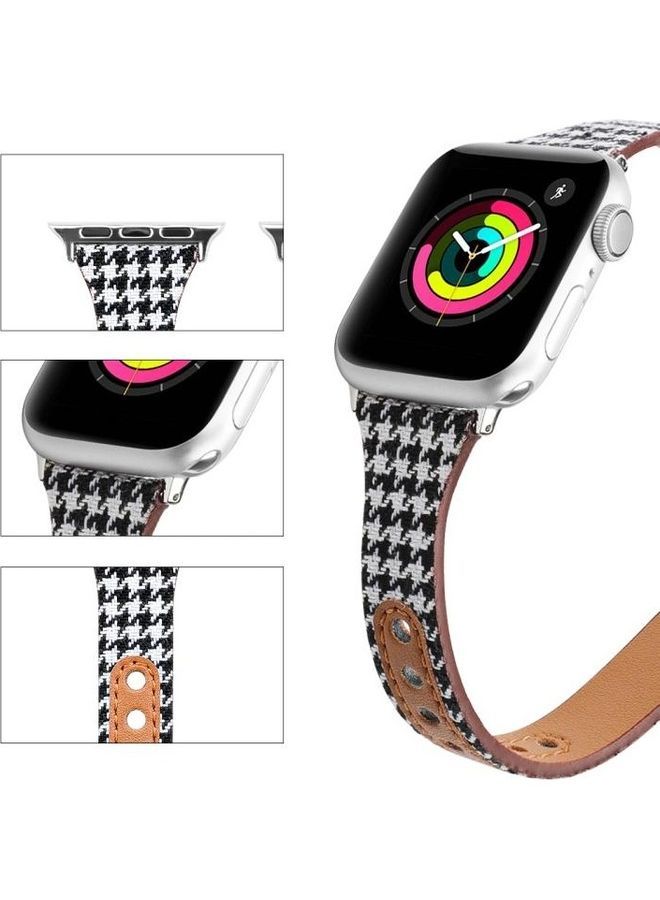 NIBEMINENT Plaid Leather Replacement Strap Watchband for Apple Watch Series 7/6/SE/5/4/3/2/1 38/40/41mm Black/White - Image 3