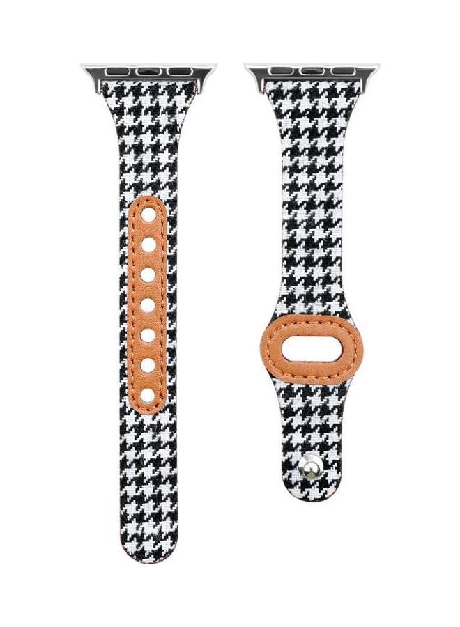 NIBEMINENT Plaid Leather Replacement Strap Watchband for Apple Watch Series 7/6/SE/5/4/3/2/1 38/40/41mm Black/White - Image 2