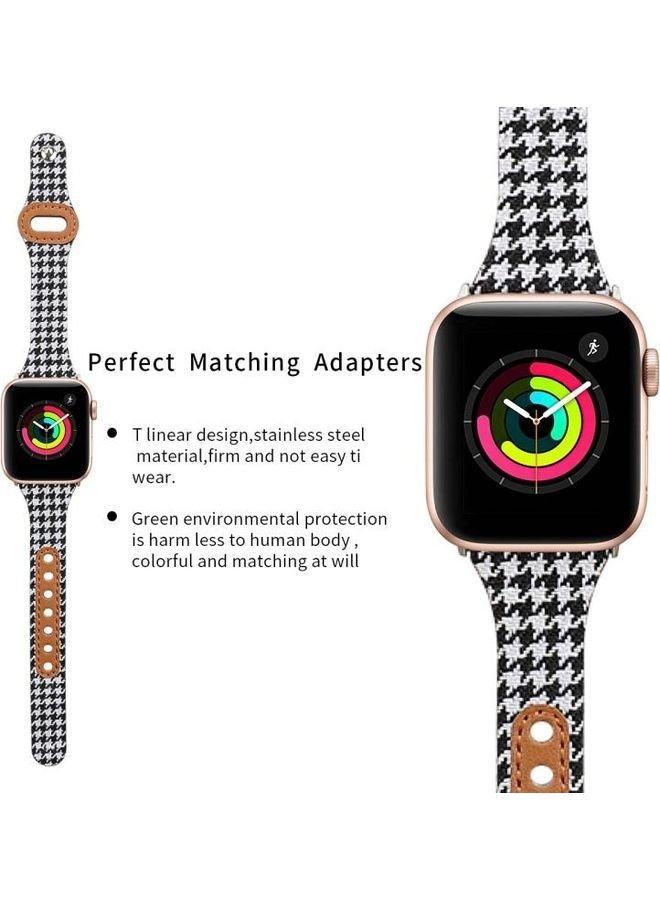 NIBEMINENT Plaid Leather Replacement Strap Watchband for Apple Watch Series 7/6/SE/5/4/3/2/1 38/40/41mm Black/White - Image 4