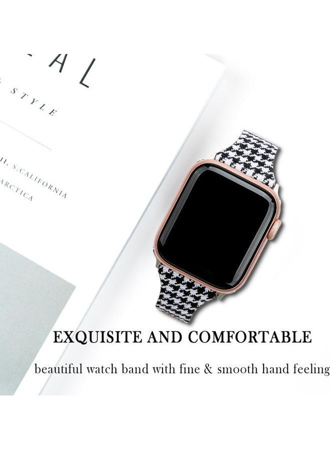 NIBEMINENT Plaid Leather Replacement Strap Watchband for Apple Watch Series 7/6/SE/5/4/3/2/1 38/40/41mm Black/White - Image 5