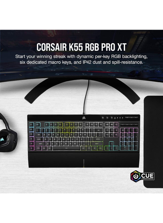 Corsair K55 RGB PRO XT - Dynamic Per-Key RGB Backlighting - Six Macro Keys with Elgato Stream Deck Software Integration - IP42 Dust and Spill-Resistant - Detachable Palm Rest - Media and Volume Keys - Image 2